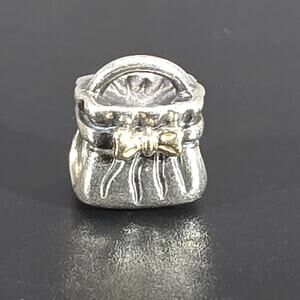 PANDORA Retired Sterling Silver Purse Charm with 14K Gold Bow
